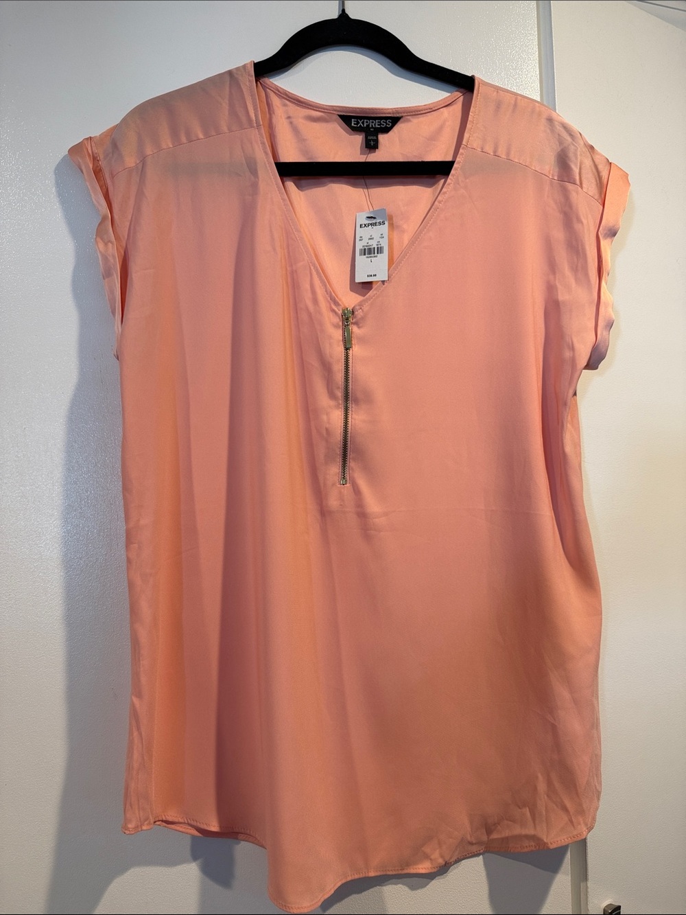 Express Peach Zip-Front Cap-Sleeve Blouse